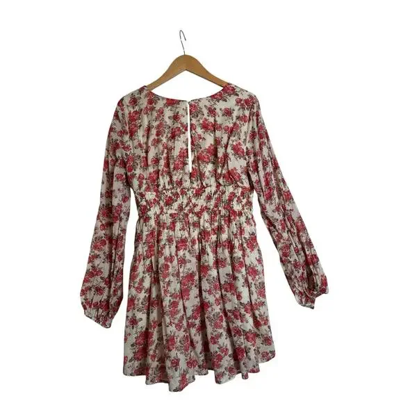 Free People Keep You Smocked Dress Floral Boho Mini Long Sleeve Size L EUC - Picture 7 of 11
